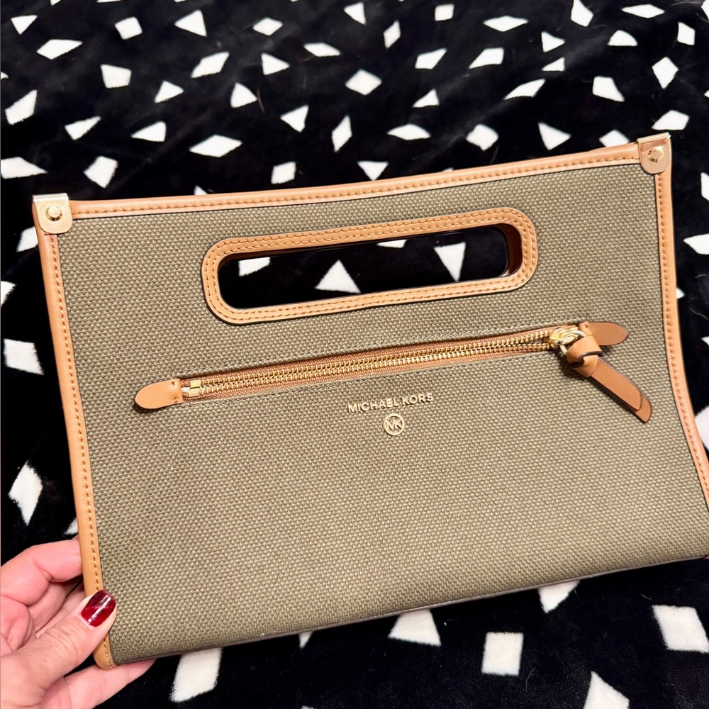 Michael Kors Khaki and Tan Clutch